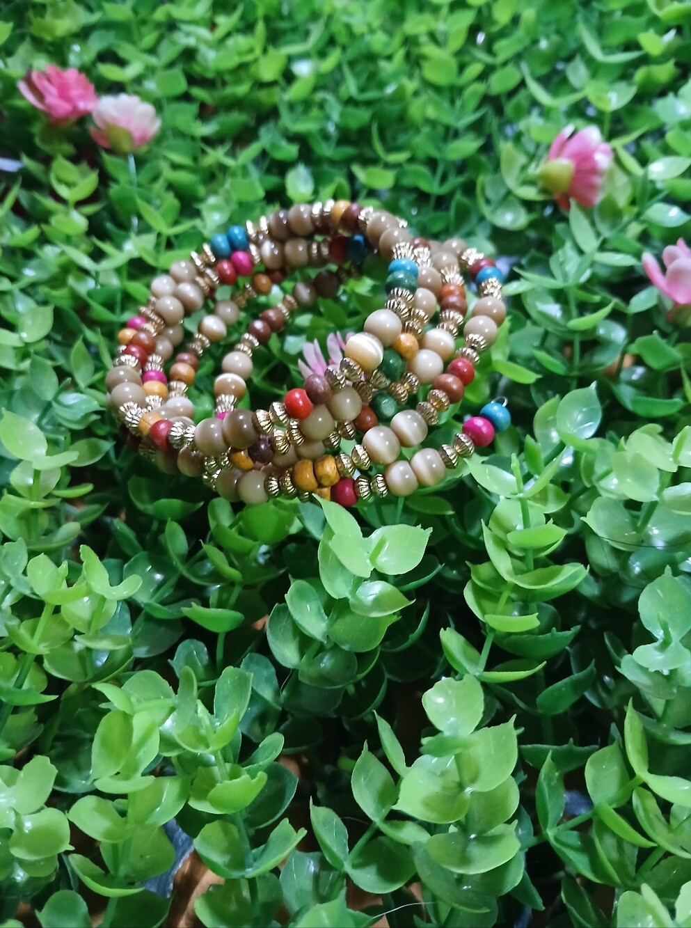 Multicolor Beaded Coil Bracelet - Natural Tones